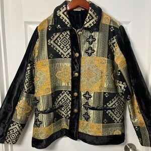 Parsley & Sage Art to wear Black and Rich Gold Textured Jacket size Large